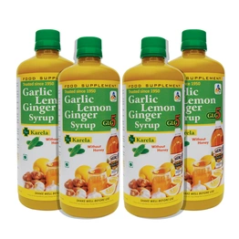 SKSB GLG5 Plus Karela (Bitter Gourd) Garlic lemon Ginger Apple Cider Vinegar Karela Turmeric Herbal Health Drink / Syrup for Diabetes - WITHOUT HONEY - 525 ml (Pack Of 4)