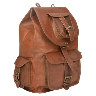 Desert Town Unisex Genuine Leather 11 Ltr. Vintage Brown Traveling Hiking Backpack 8X15