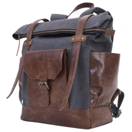 Desert Town Unisex Genuine Leather & Canvas 29 Ltr. Brown & Blue Traveling Backpack 17X20"-(BP119)