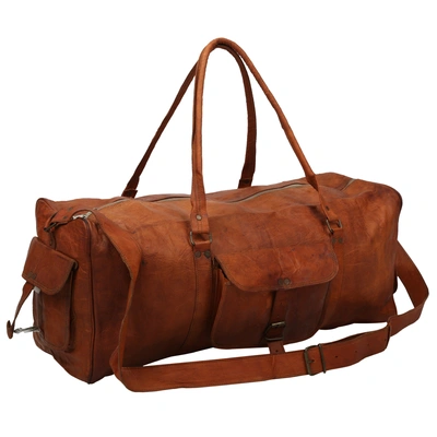 Desert Town Unisex Genuine Leather 21 Ltr. Vintage Brown Traveling Duffel Bag 18X8"-(DUFF101)