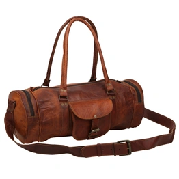 Desert Town Unisex Genuine Leather 24 Ltr. Vintage Brown Sports & Gym Duffel Bag 18X9"-(DUFF104)