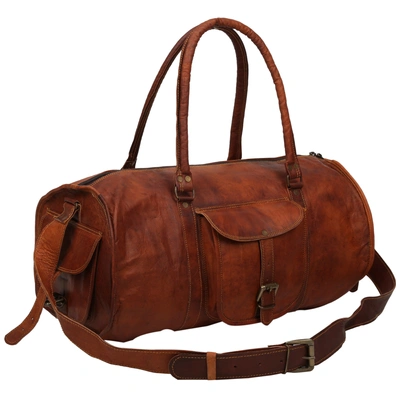 Desert Town Unisex Genuine Leather 29 Ltr. Vintage Brown Sports & Gym Duffel Bag 18X10"-(DUFF105)