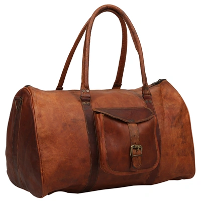 Desert Town Unisex Genuine Leather 26 Ltr. Vintage Brown Traveling Duffel Bag 18X10"-(DUFF107)