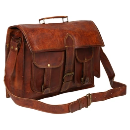 Desert Town Unisex Genuine Leather 11 Ltr. Vintage Brown Laptop Messenger Bag 15X11"-(MESS101)