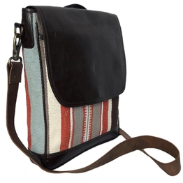 Desert Town Unisex Leather & Cotton Rugs 6 Ltr. Multicolor Laptop Messenger Bag 12X14"-(MESS114)