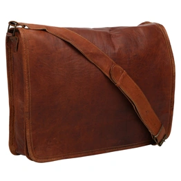 Desert Town Unisex Genuine Leather 11 Ltr. Vintage Brown Laptop Messenger Bag 15X11"-(MESS117)