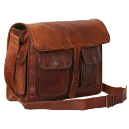 Desert Town Unisex Genuine Leather 11 Ltr. Vintage Brown Laptop Messenger Bag 15X11"-(MESS119)