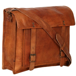 Desert Town Unisex Genuine Leather 11 Ltr. Vintage Brown Laptop Messenger Bag 15X11"-(MESS120)