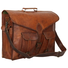 Desert Town Unisex Genuine Leather 11 Ltr. Vintage Brown Laptop Messenger Bag 15X11"-(MESS123)