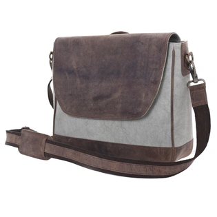 Desert Town Unisex Crazy Horse Leather & Canvas 9 Ltr. Vintage Brown Laptop Messenger Bag 15X12