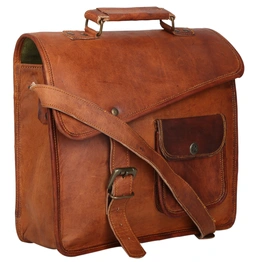 Desert Town Unisex Genuine Leather 5 Ltr. Vintage Brown Tablet Messenger Bag 11X9"-(MESS129)