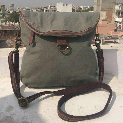 Desert Town Unisex Leather & Canvas 5 Ltr. Vintage Brown Laptop Messenger Bag 10X10"-(MESS157)