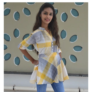 Yellow & Grey Chequered South Cotton Short Top