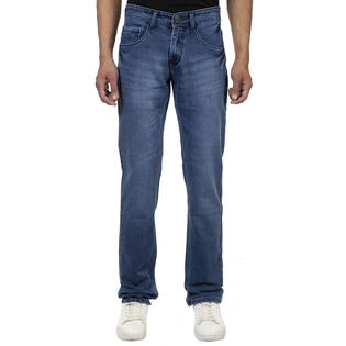 Pitchers Men's Blue normal shaded knitted Cotton Lycra(Stretchable) Normal faded PJ220 denim Jeans