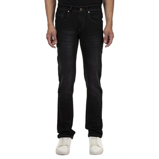 Pitchers Men's Carbone Black with Normal washed five Pocket Cotton Lycra(Stretchable)PJ027 denim Jea