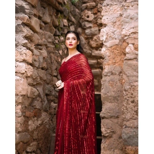 Red Faux Georgette Saree