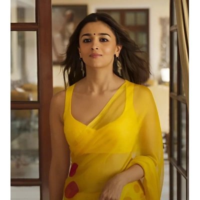 Alia Bhatt Yellow Georgette Saree - Elegant Indian Ethnic Wear