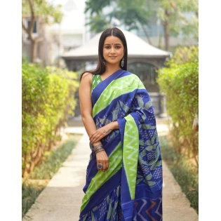 Blue Linen Saree with All-Over Digital Print