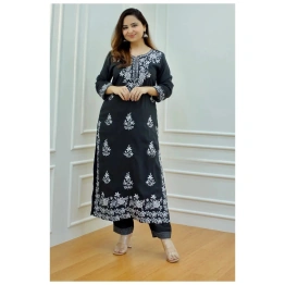 Beautiful Black Rayon Cotton Chikankari Kurti Set