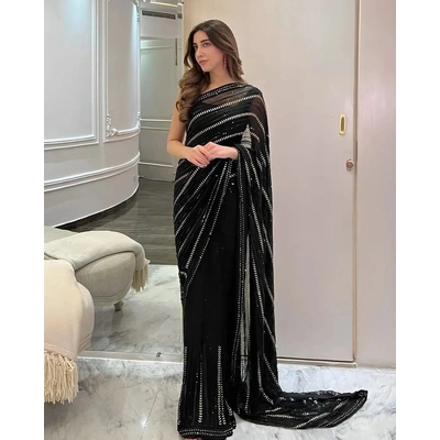 Black Color Designer Georgette Sequence Work Saree with Fancy Blouse