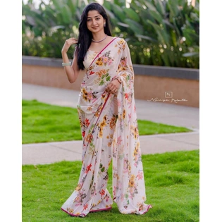 Floral Georgette Printed Sari Saree: A Bollywood-Inspired Masterpiece