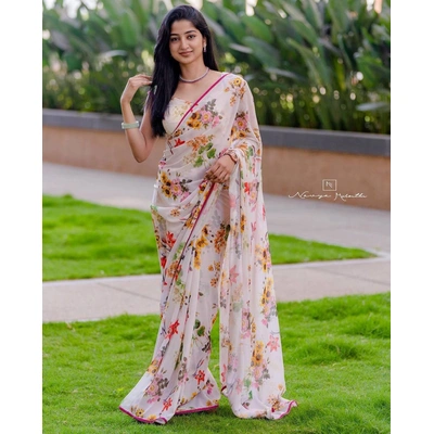 SHIV Floral Georgette Printed Sari Saree: A Bollywood-Inspired Masterpiece