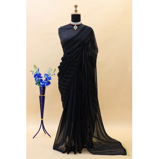 Black Georgette Saree with Swarovski - Luxury Defined