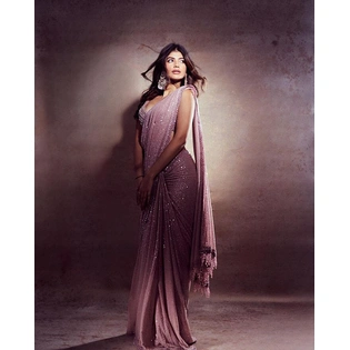 Light Pink Georgette Sequence Work Bollywood Saree