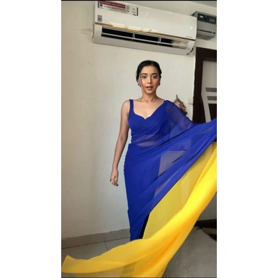 Blue and Yellow Georgette Ready-to-Wear Alia Bhatt Saree