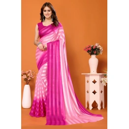 Elegant Women Striped Saree with Contrast Border - Georgette Fabric