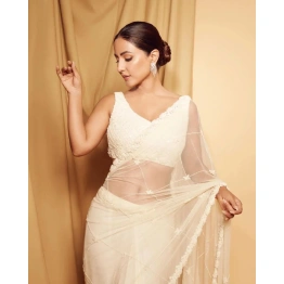 Hina Khan's White Georgette Saree