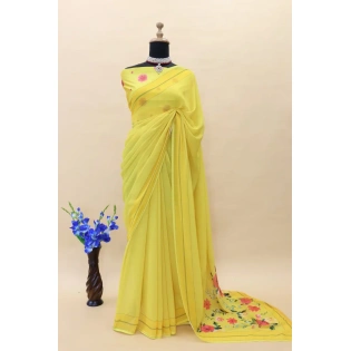 Yellow Georgette Digital Printed Saree - Elegant and Vibrant Ethnic Wear