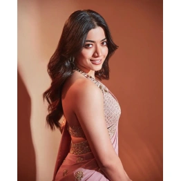 Rashmika Mandanna Georgette Pink Saree