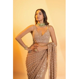 Aahana Champagne Georgette Saree with Tassels