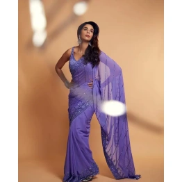 Lavender Color Floral Georgette Saree - Elegant Indian Ethnic Wear