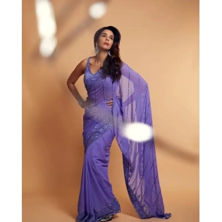 Lavender Color Floral Georgette Saree - Elegant Indian Ethnic Wear