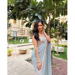 Katrina Kaif Blue Georgette Saree - Elegant Ethnic Attire for Special Occasions