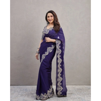 Women Georgette Saree with Floral Embroidered