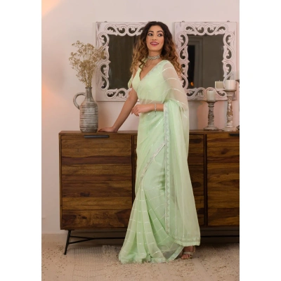 Pista Green Sequins Jimmy Choo Designer Saree