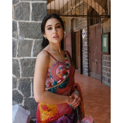 Sara Ali Khan Inspired Floral Georgette Saree with Swarovski Work & Digital Print