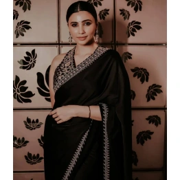 Elegant Black Satin Silk Sequence Work Saree with Unstitched Blouse Piece