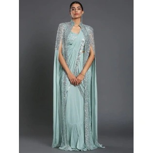 Enchanted Twilight Ready-to-Wear Sequin Jacket Georgette Saree