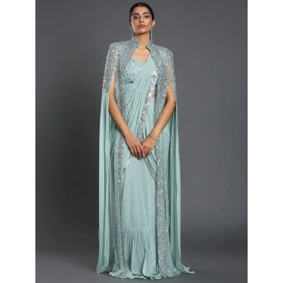 Enchanted Twilight Ready-to-Wear Sequin Jacket Georgette Saree