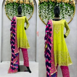 Heeramandi Aditi Rao Parrot Green Anarkali Suit Set with Dupatta