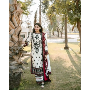 Beautiful White Color Georgette Sequence Thread Work Salwar Suit