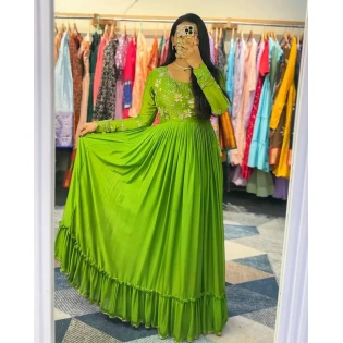 Green Color Georgette Thread and Sequence Work Gown