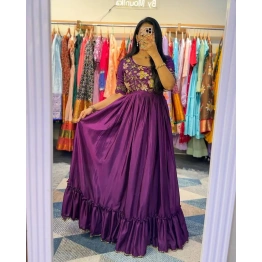 Purple Colour Georgette Thread and Sequence Work Gown