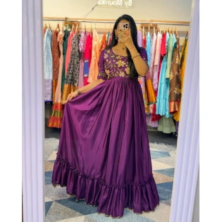 Purple Colour Georgette Thread and Sequence Work Gown