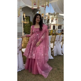 Elegant Pink Organza Suit - Feminine Charm | Luxury Indian Ethnic Wear