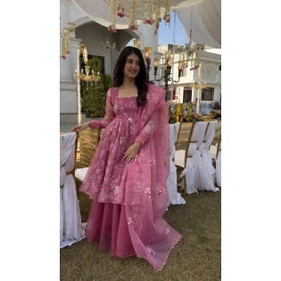 Elegant Pink Organza Suit - Feminine Charm | Luxury Indian Ethnic Wear